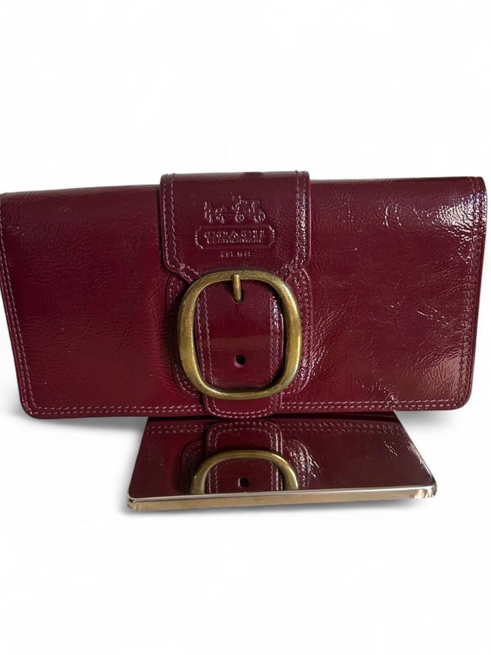 Coach Burgundy Leather Clutch Tattersall
